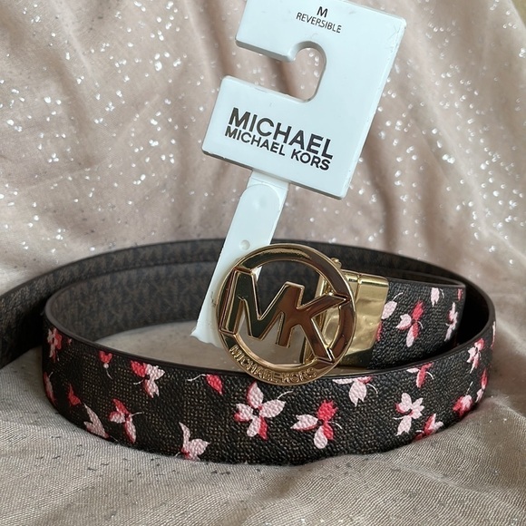 Brand New Michael Kors Reversible Brown Floral Belt w/ Gold Tone Buckle main image 10